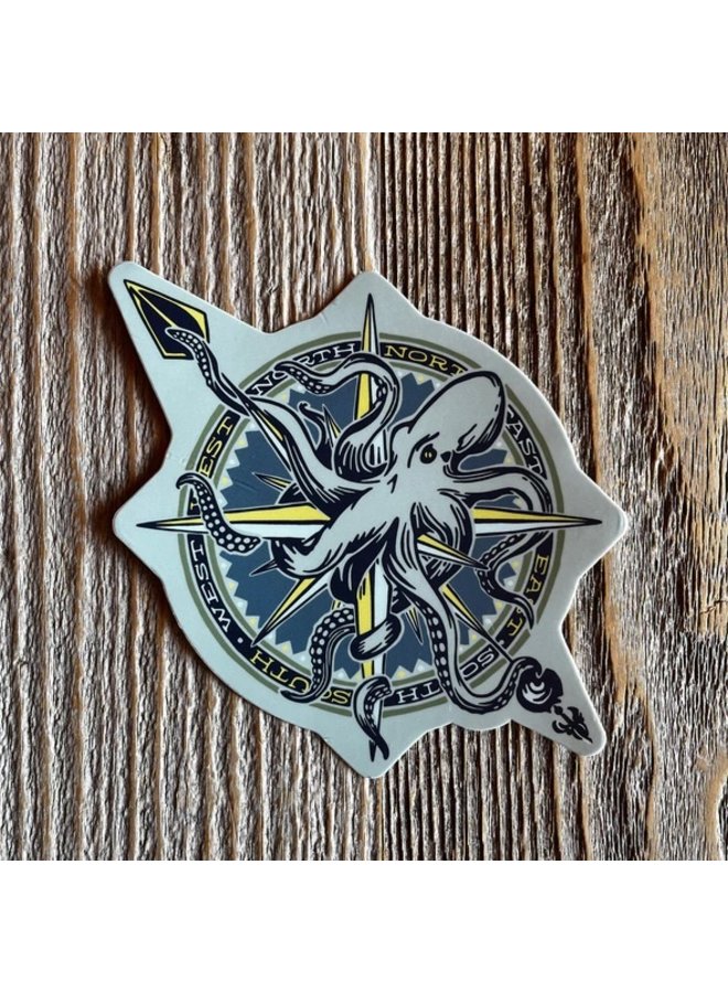 Octopus Nautical Compass Sticker