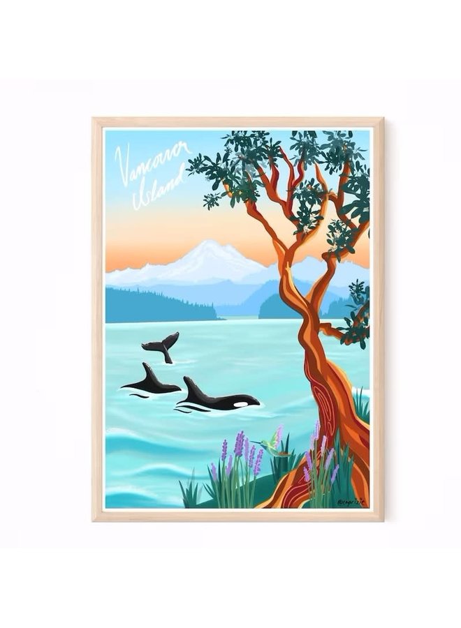 Vancouver Island (with orcas) Poster Print