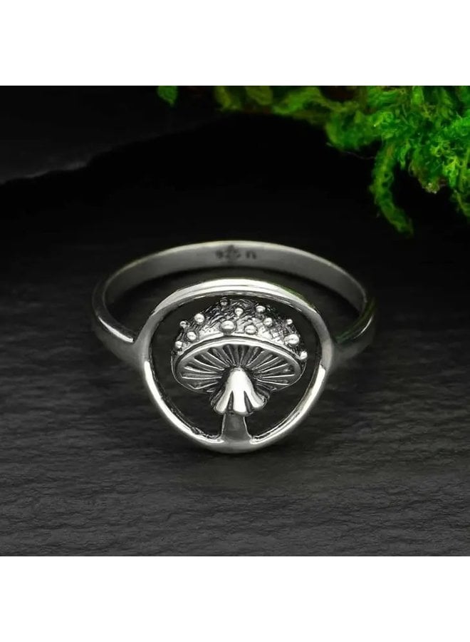 Mushroom in a Circle Sterling Silver Ring