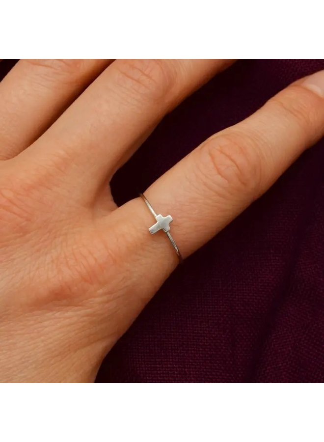 Tiny Cross Sterling Silver Ring