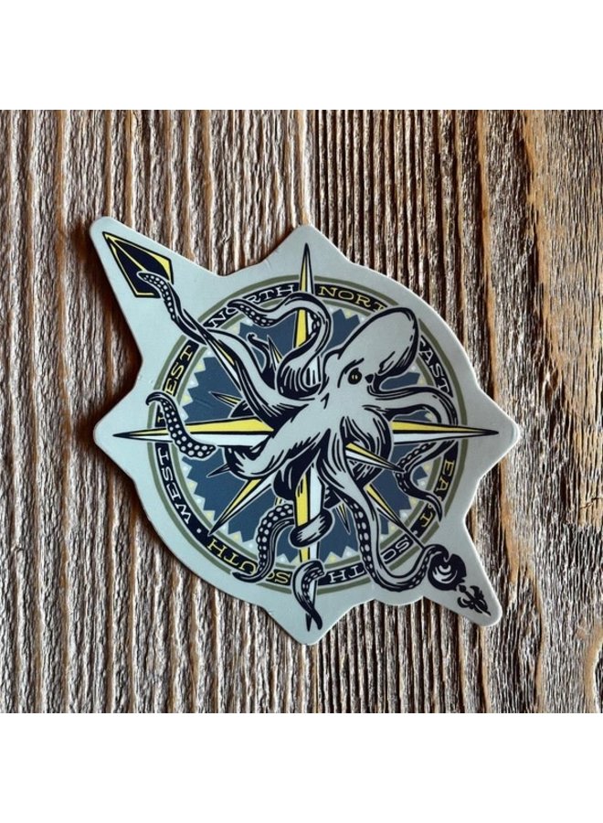 Octopus Nautical Compass Sticker