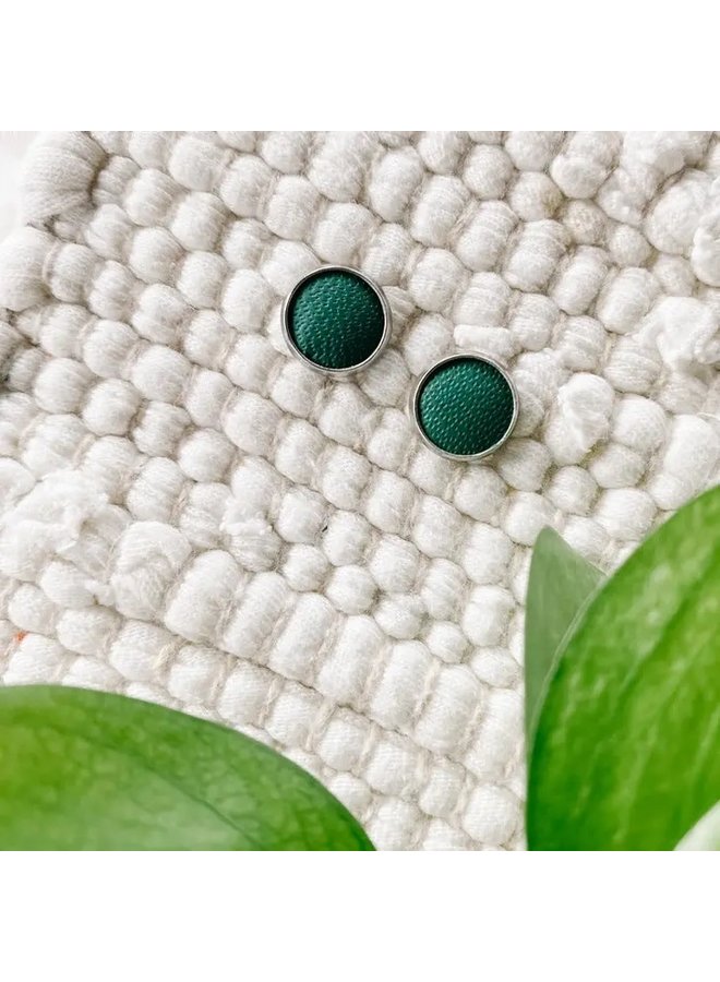 Emerald Green Leather Stud Earrings
