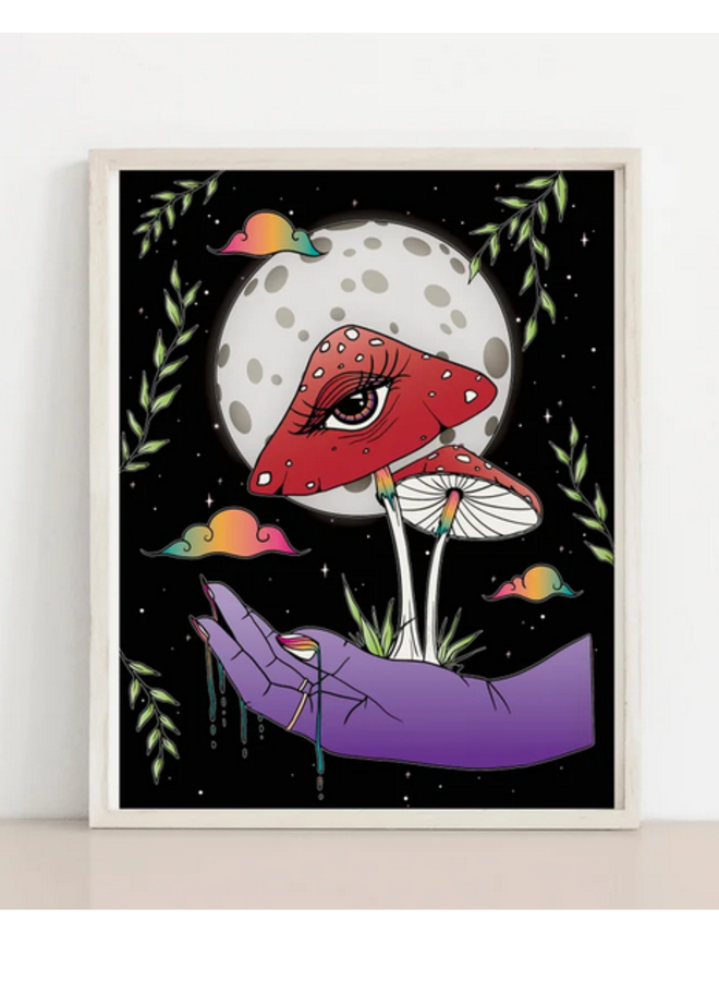 Mushroom Hand Moon Art Print