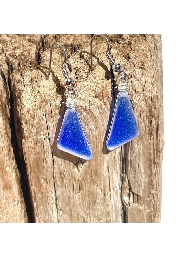 Sea Glass Dangle Earrings Cobalt Blue