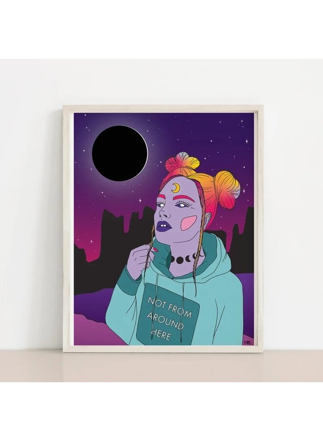 Purple Space Girl Not From Around Here Art Print