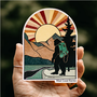 Hiking Sasquatch Retro Sticker