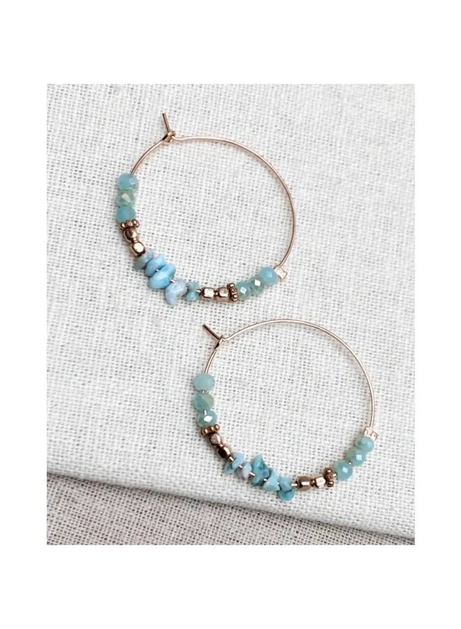 Gold & Blue Amazonite & Crystal Beaded Hoops