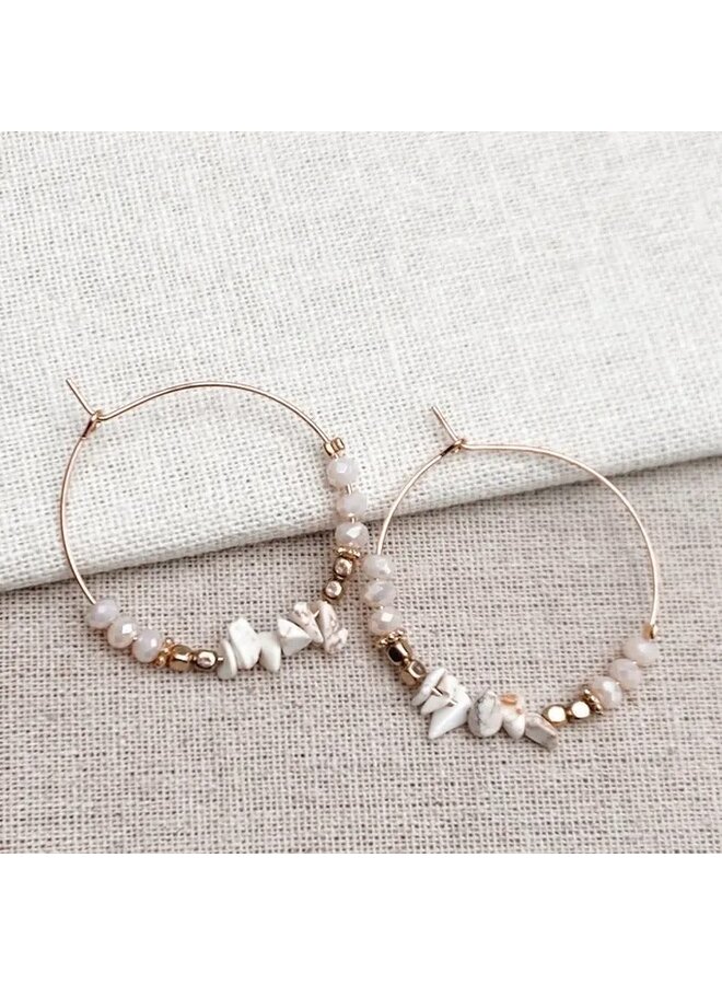 Gold & Howlite & Crystal Beaded Hoops