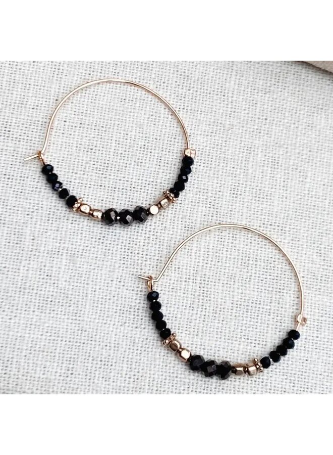 Gold & Black Crystal Beaded Hoops