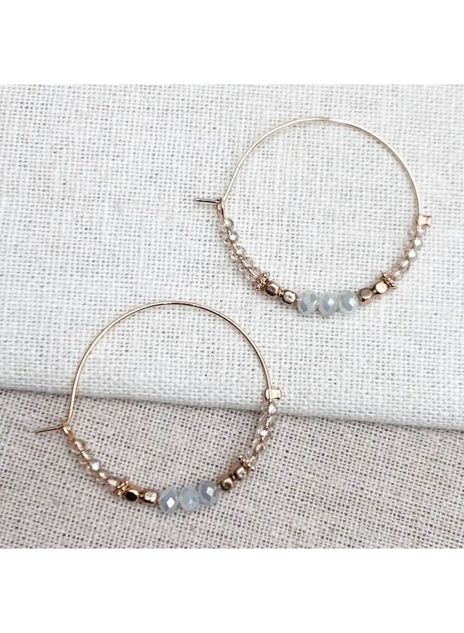 Gold & Blue Crystal Beaded Hoops