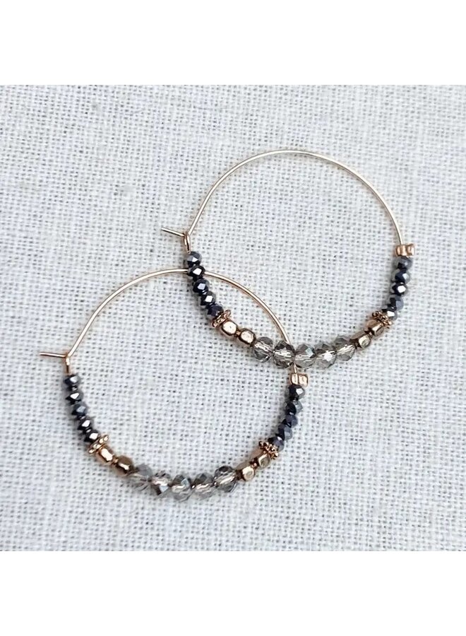 Gold & Grey Crystal Beaded Hoops