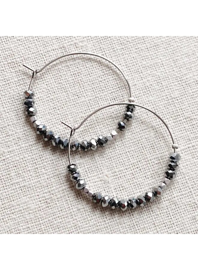 Silver Crystal Beaded Hoops