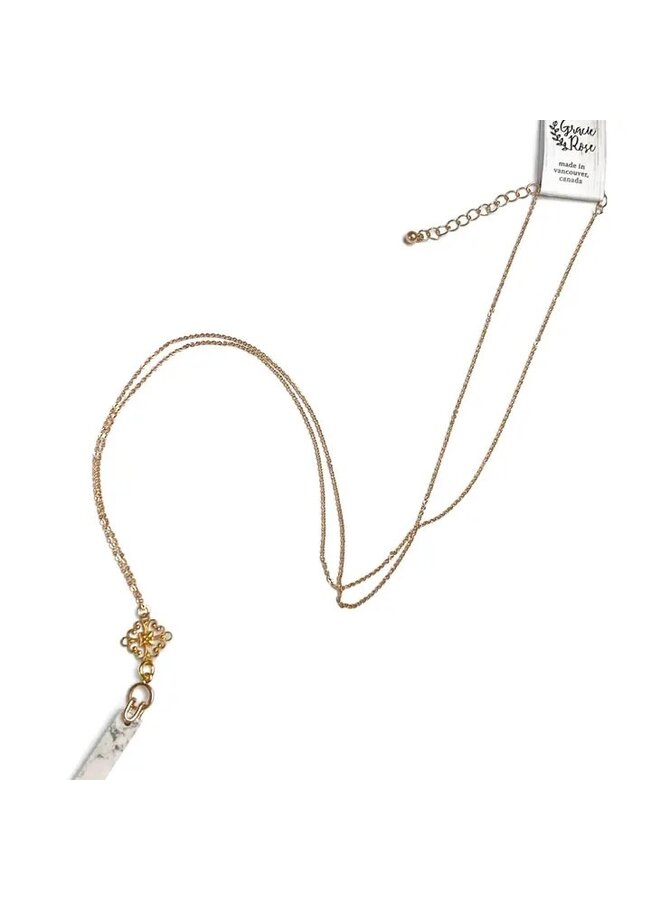 Matte Gold Filigree White Howlite Pendant Necklace