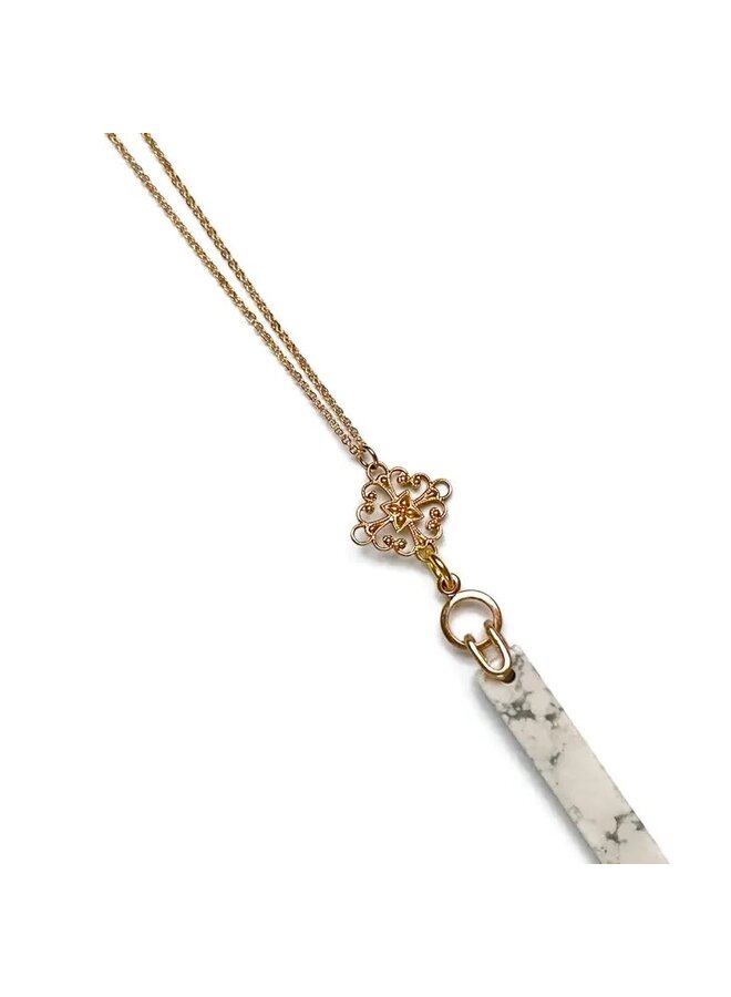 Matte Gold Filigree White Howlite Pendant Necklace