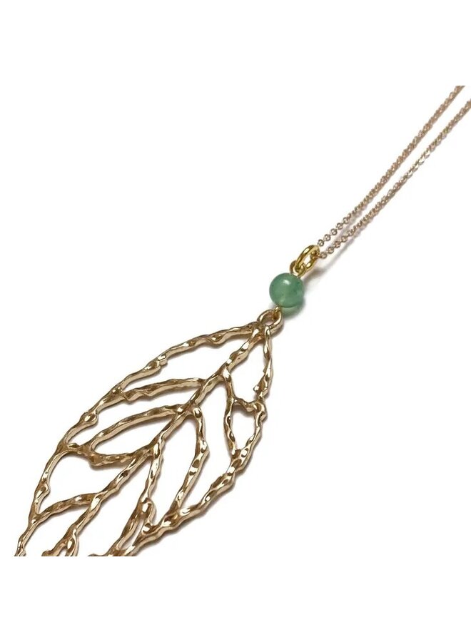 Gold & Green Aventurine Leaf Pendant Necklace