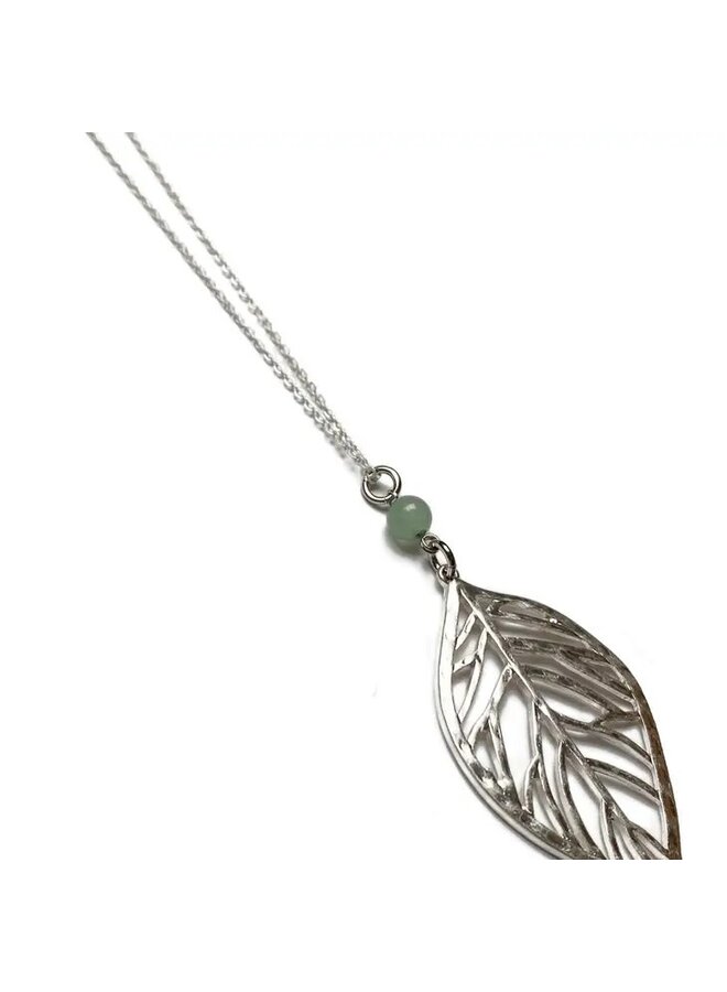 Gracie Rose Designs Green Aventurine Hammered Leaf Pendant Necklace