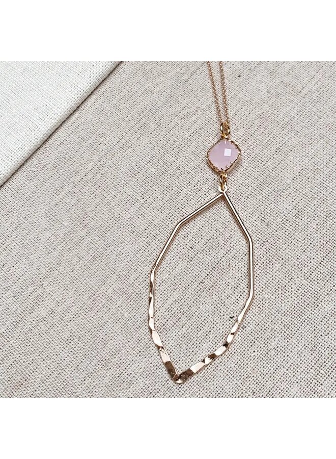 Soft Gold Pink Gem Geometric Pendant Necklace