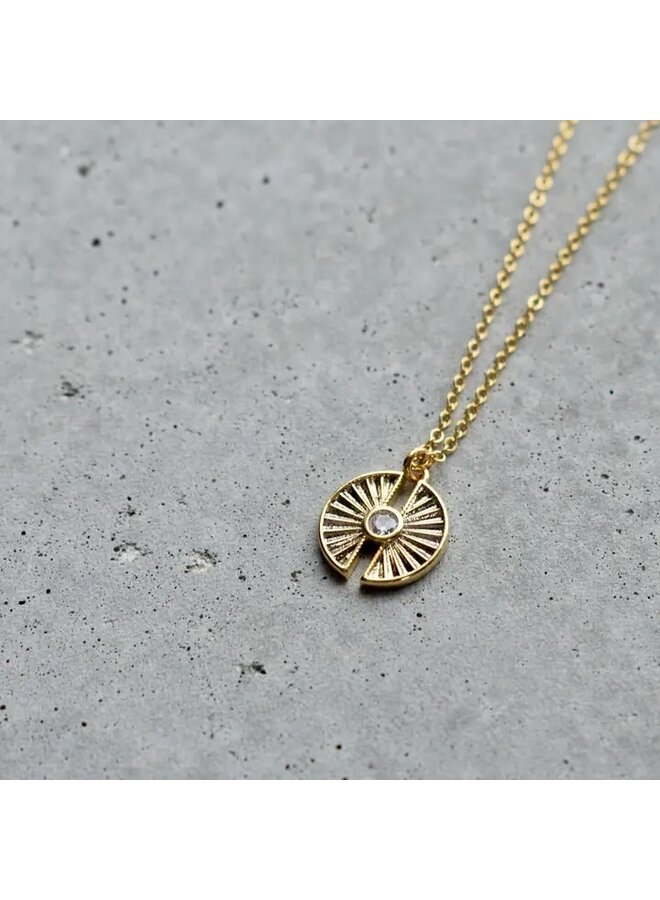 Gold Crystal Split Circle Necklace