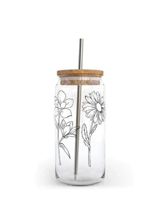 Wildflower Glass Can W Bamboo Lid