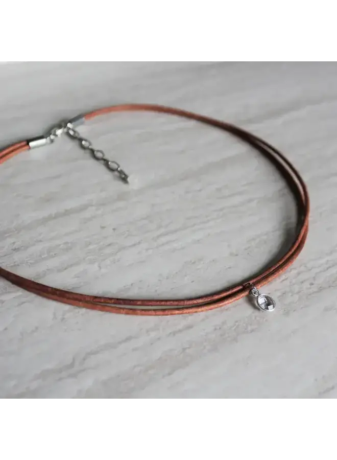Delicate Tan Leather + Clear Quartz Necklace