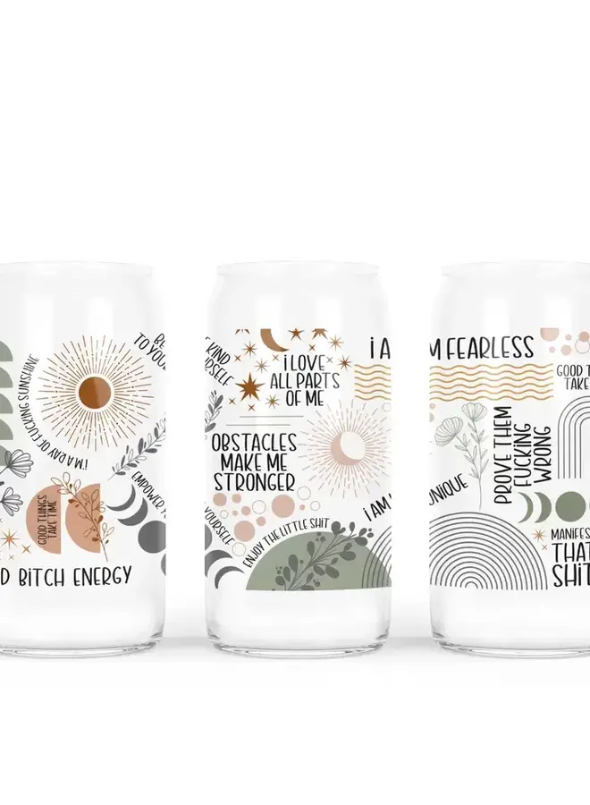 Boho Affirmations Glass Can W Bamboo Lid