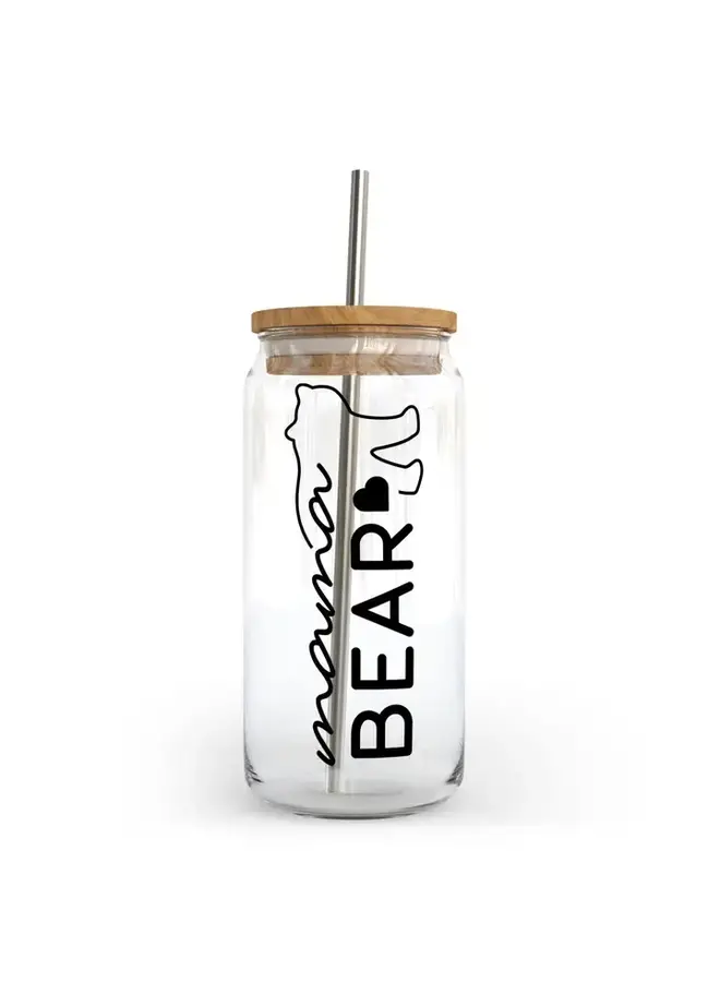 Mama Bear Glass Can W Bamboo Lid