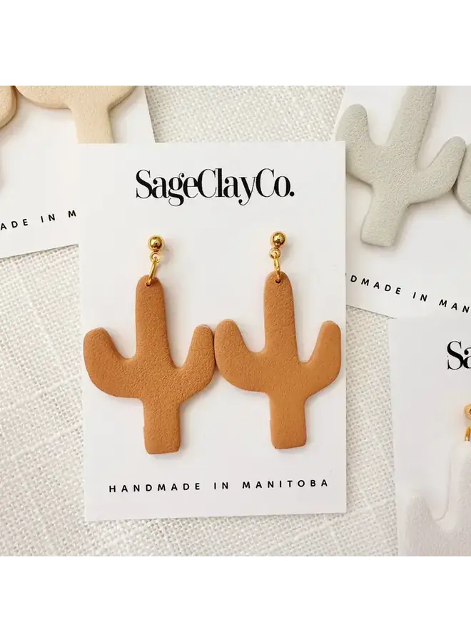 Cactus Clay Dangle Earrings Warm Beige