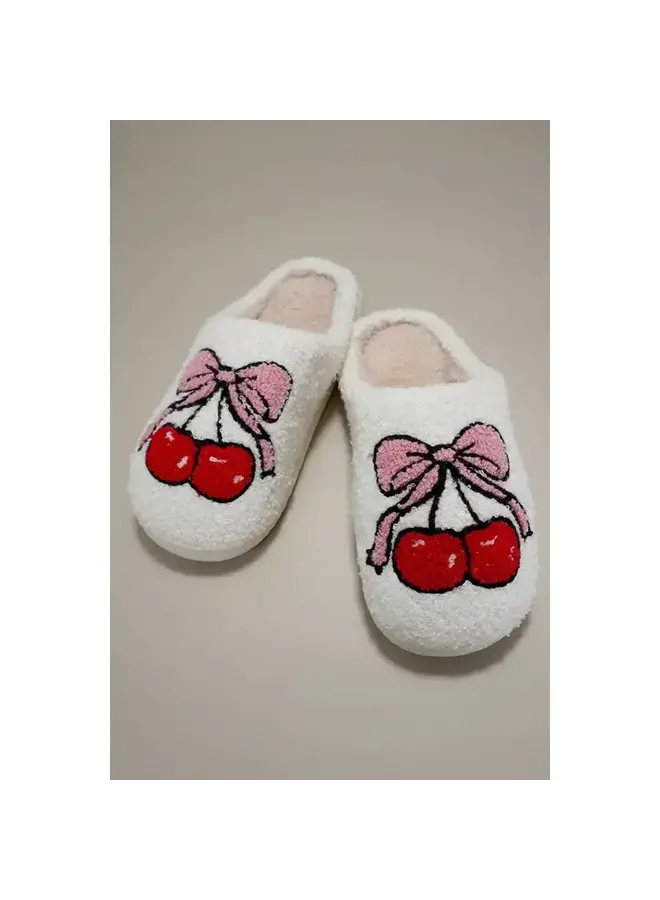 Bow Cherry Cozy Slippers