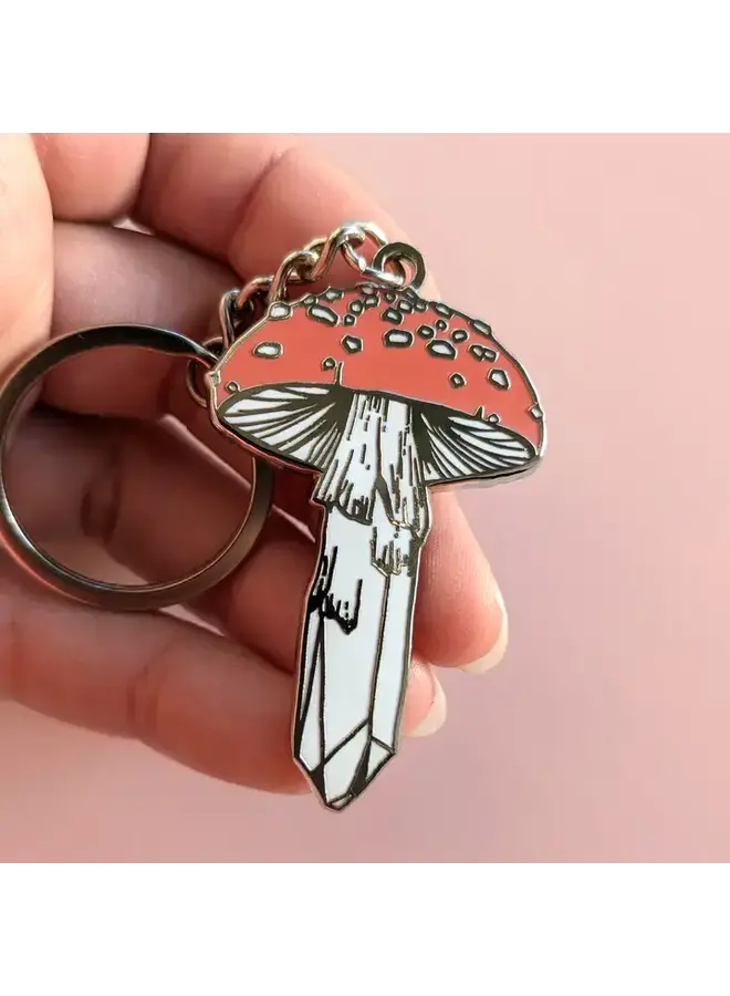 Crystal Mushroom Enamel Keychain