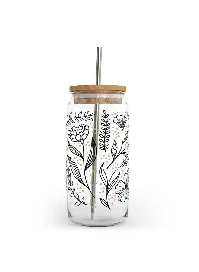 Floral Line Tumbler W Bamboo Lid