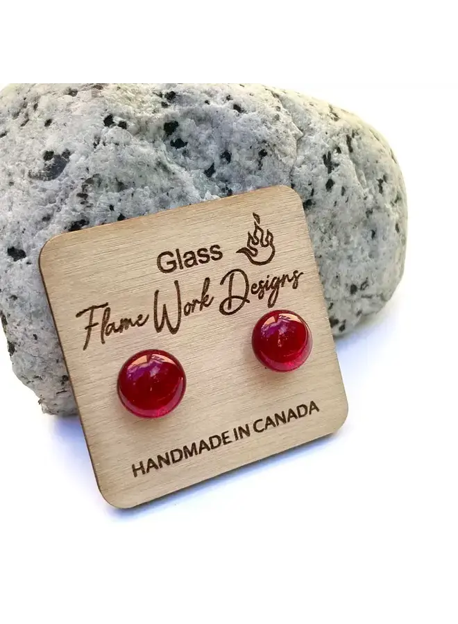 Glass Studs- Cherry Red 9mm
