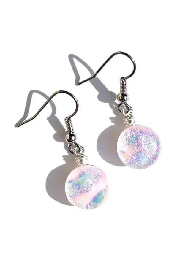 Round Glass Dangle Earrings - Pink Opal