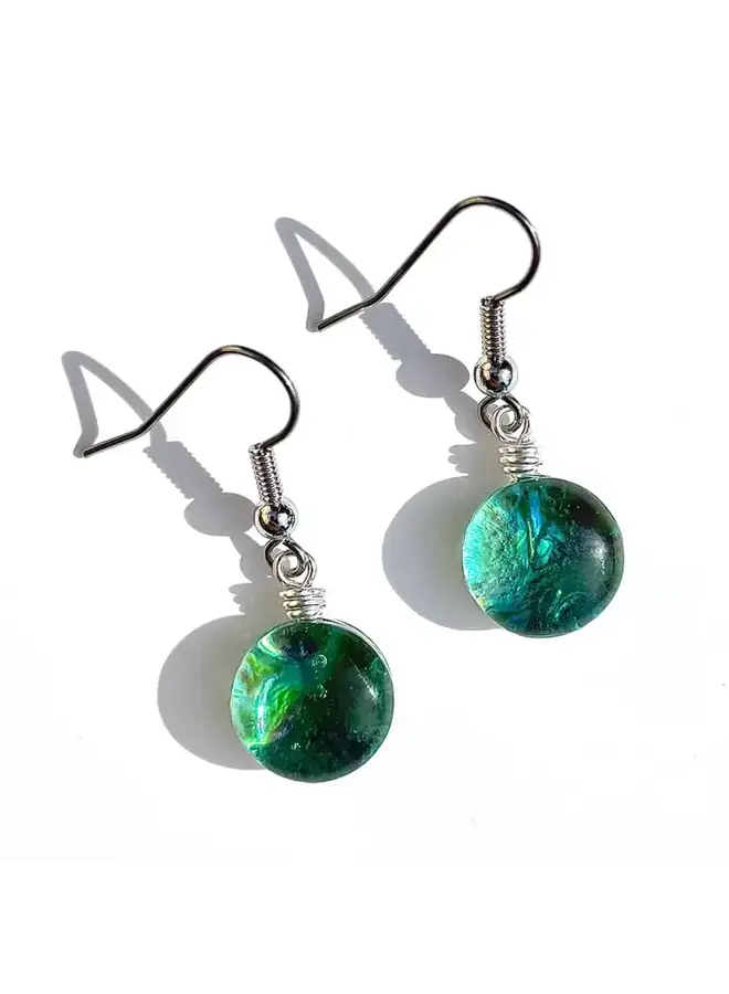 Round Glass Dangle Earrings - Sea Foam Green