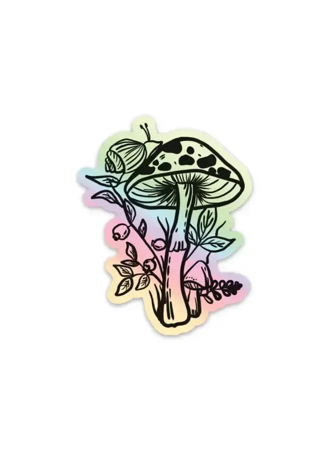 Mushroom & Snail Holographic Sticker