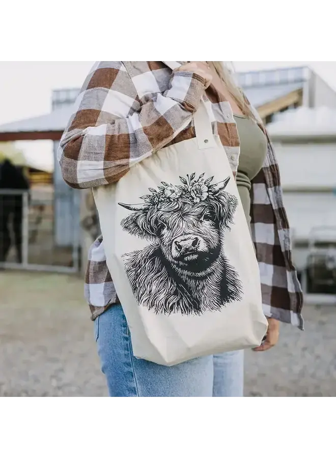 Cow Floral Canvas Tote Bag