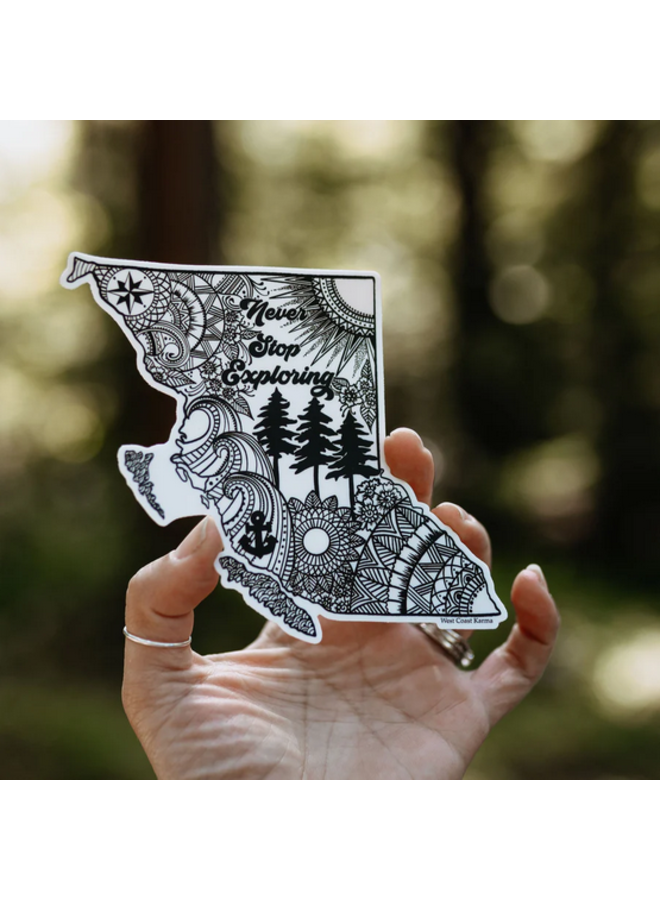 Never Stop Exploring British Columbia Sticker