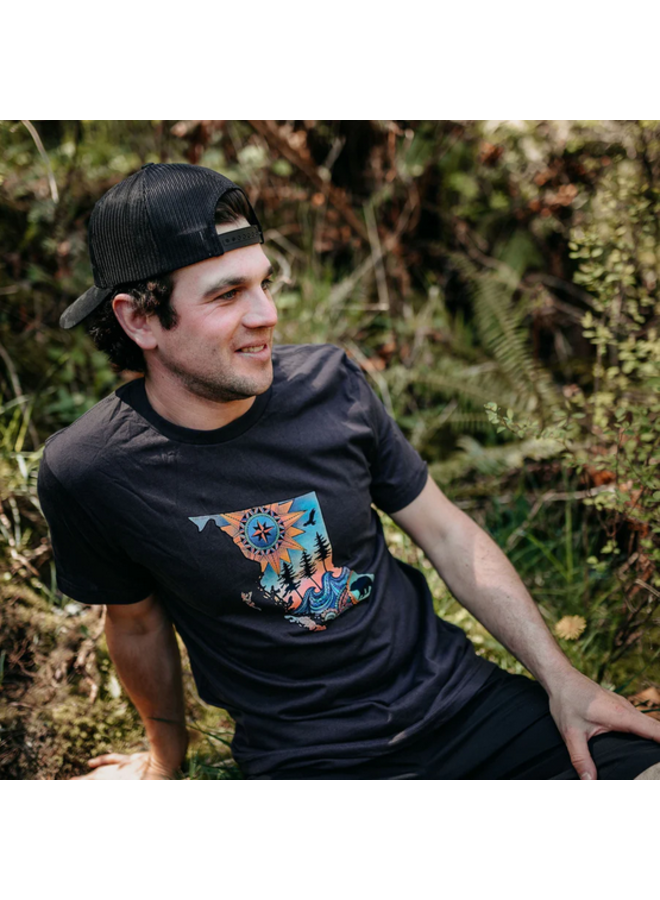 Colourful BC Map Mens Tee in Charcoal Grey
