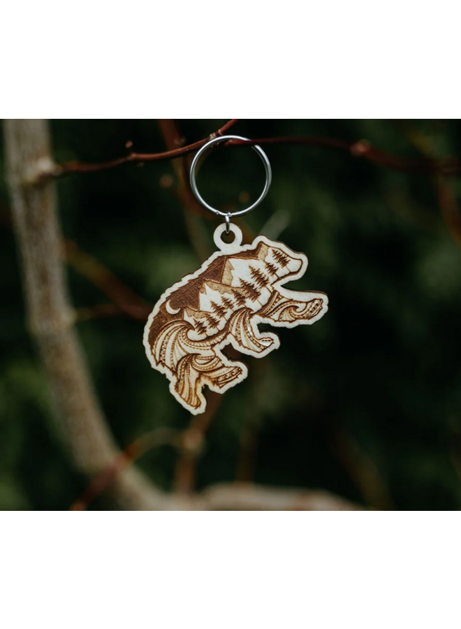 Nature Bear Wooden Keychain