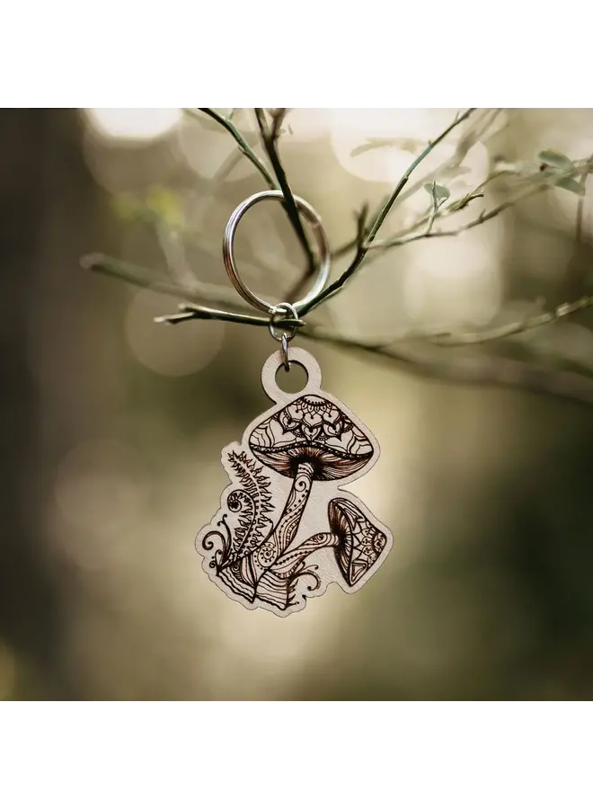 Mushroom Wooden Keychain