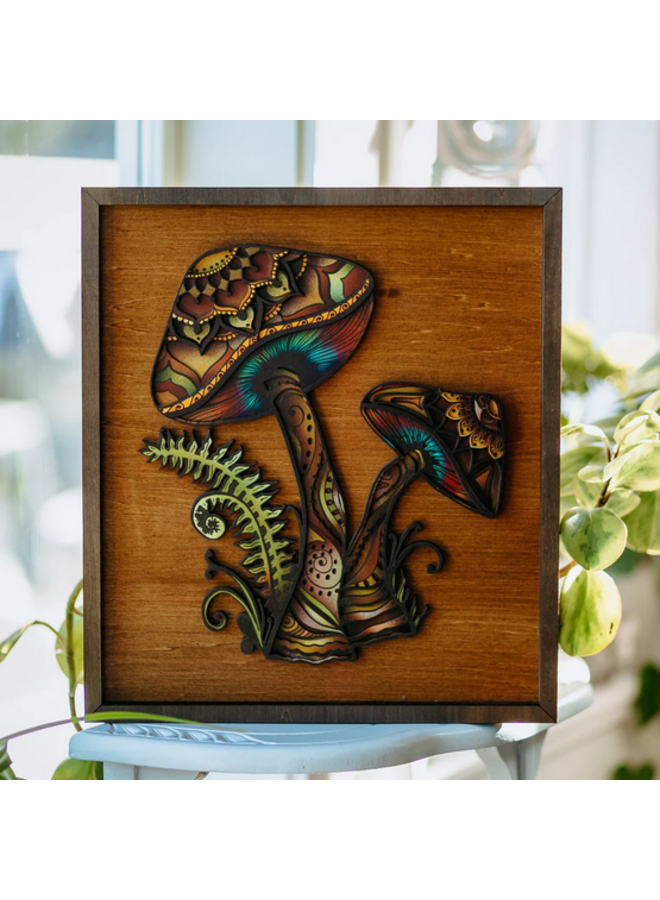 Retro Mushroom 3D Wood Art