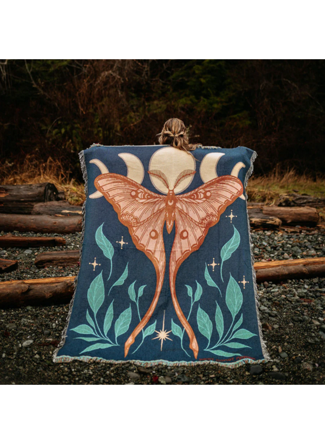 Stargazer Luna Moth 100% Cotton Woven Blanket
