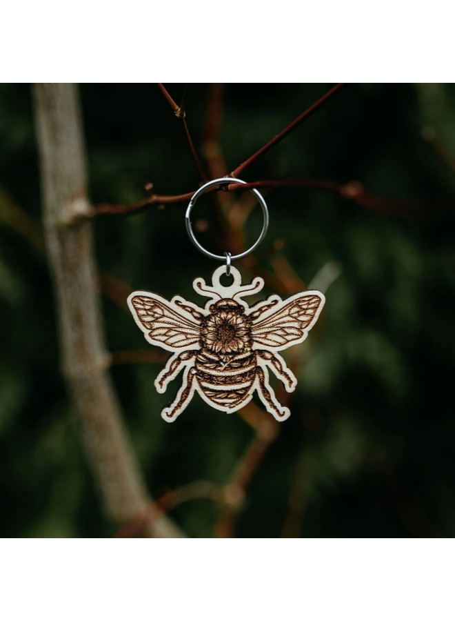 Sunflower Bee Wooden Keychain