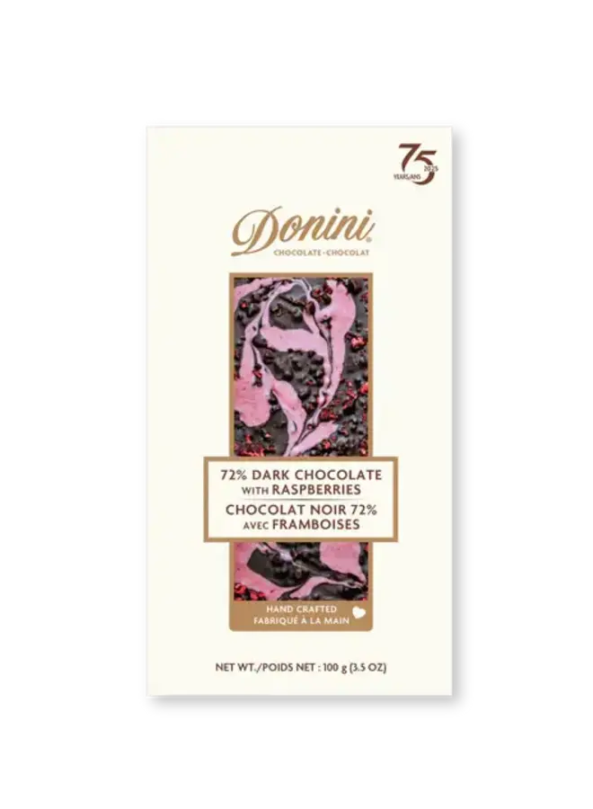 72% Dark Chocolate Raspberries Bar 100g