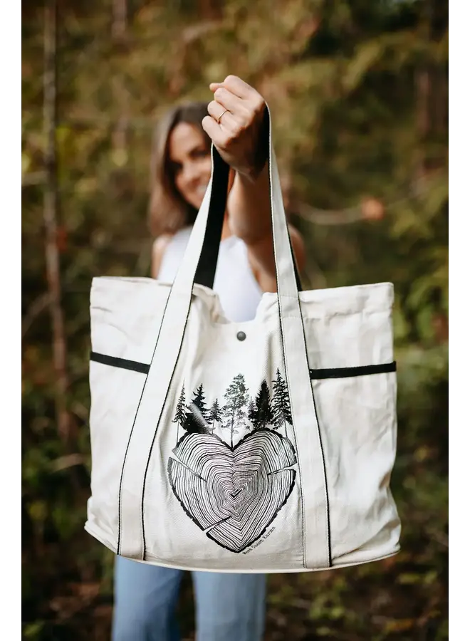 Heart Tree Round Large Canvas Tote