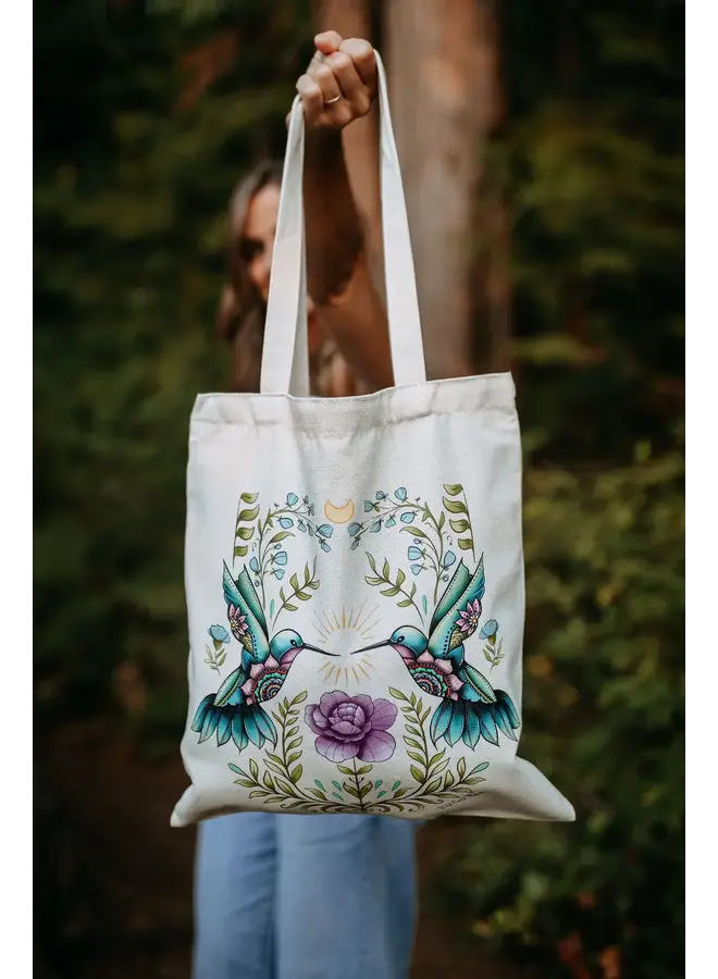 Cottage Hummingbird Canvas Cotton Tote