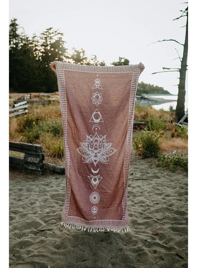 Burgundy Chakra Lotus 100% Cotton Turkish Towel