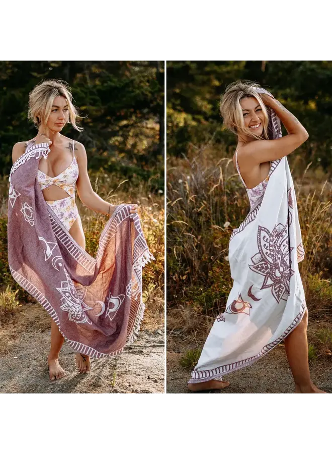 Burgundy Chakra Lotus 100% Cotton Turkish Towel