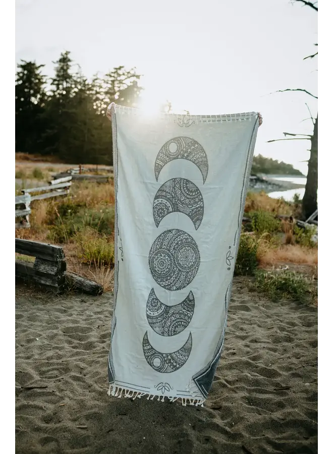 Navy Mandala Moon Phase 100% Cotton Turkish Towel