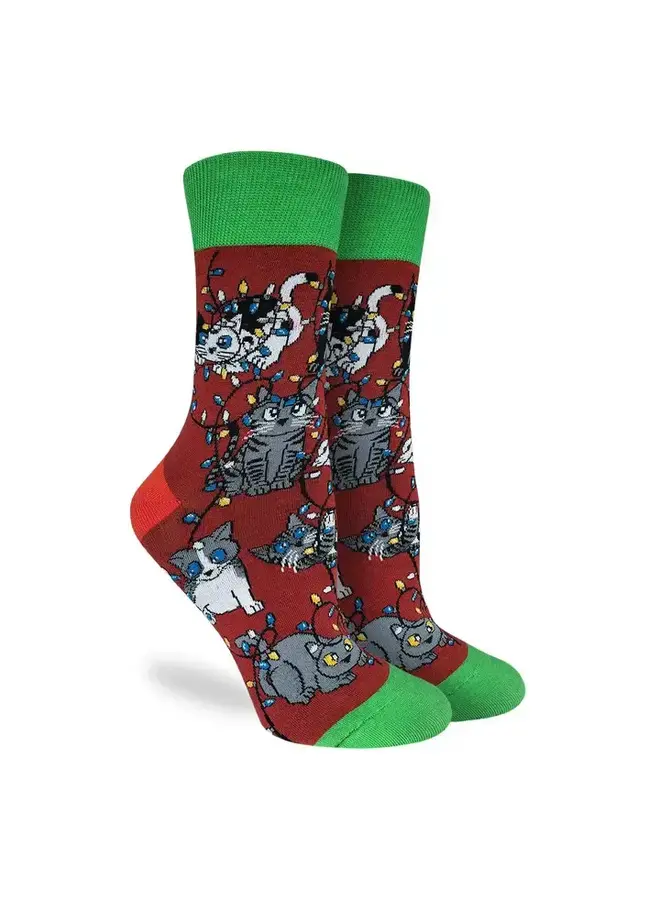 Women's Christmas Light Cats Socks
