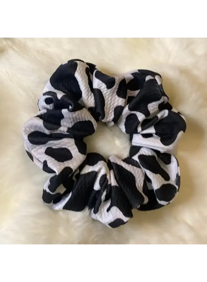 Black and White Cow Scrunchie
